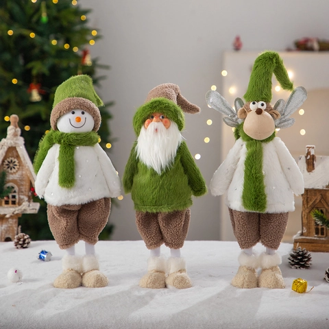 Poupées En Peluche De Noël Gnome Bonhomme De Neige Renne Figurines Debout Pour Décoration De Fête Tissu Tricoté