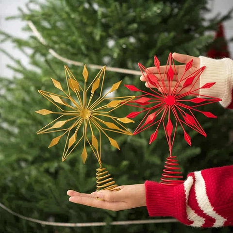 Christbaumspitze Eisen Stern Gold Rot Weiß Hohl Metalldraht Baumspitze Dekoration Für Weihnachten Festliches Zuhause Dekor