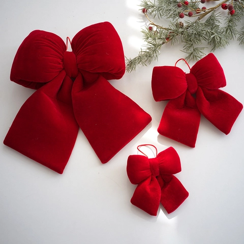 Addobbi Per Fiocchi Di Natale Velluto Rosso Floccato Decorazioni Da Appendere Per Alberi Accessori Per Feste