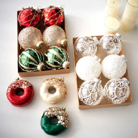 Set di Palline di Natale da 8cm in Plastica Dipinta a Mano Decorazioni a Forma di Ciambella per Albero di Natale Regalo per Feste