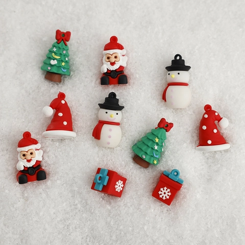 Mini Pendenti di Natale in Colla Morbida PVC Babbo Natale Albero Pupazzo di Neve Scatola Regalo Piccoli Ornamenti per Festa