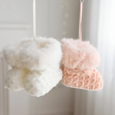 Stivali Di Natale In Peluche Ornamenti Appesi Maglia Pelliccia Sintetica Decorazione Albero Di Natale Festa Rosa Bianco