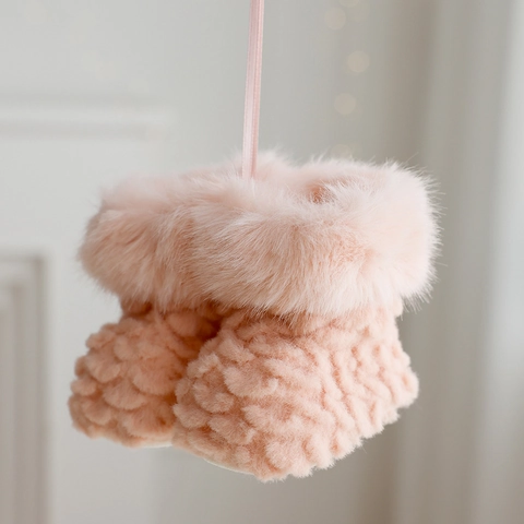 Stivali Di Natale In Peluche Ornamenti Appesi Maglia Pelliccia Sintetica Decorazione Albero Di Natale Festa Rosa Bianco