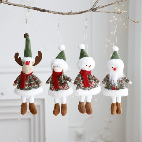 Addobbi Natalizi Appesi Bambola Peluche Tessuto Maglia Pelliccia Sintetica Babbo Natale Pupazzo Neve Alce Ragazza Decoro
