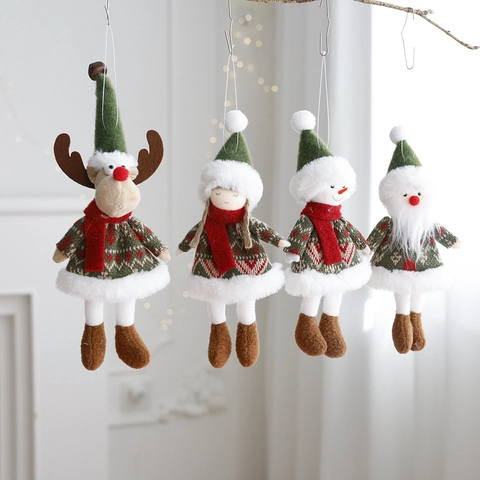 Addobbi Natalizi Appesi Bambola Peluche Tessuto Maglia Pelliccia Sintetica Babbo Natale Pupazzo Neve Alce Ragazza Decoro