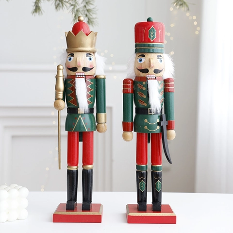 Figurine Schiaccianoci Soldato Re Di Natale Ornamento Da Scrivania In Legno Dipinto A Mano Decorazione Festiva
