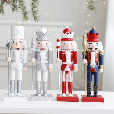 Figurine Schiaccianoci Soldato Re Di Natale Ornamento Da Scrivania In Legno Dipinto A Mano Decorazione Festiva