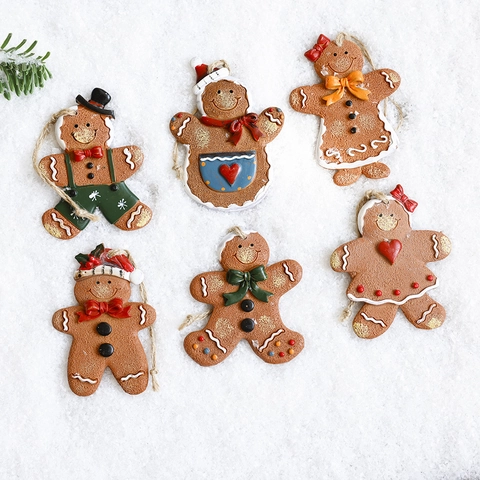 Omino di Pan di Zenzero Collezione Ornamenti per Albero di Natale in Resina Ciondolo Appeso Dipinto a Mano Decorazione Natalizia Tradizionale Casa Festa