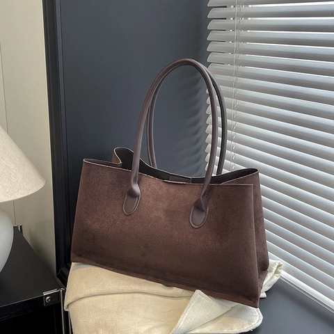 Retro Suede Tote Bag Large Capacity Faux Leather Shoulder Underarm Handbag Minimalist Daily Commuting Women