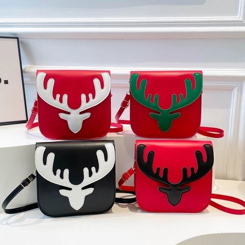 Sac Bandoulière Cerf De Noël Cuir PU Petit Sac Carré Épaule Mignon Fête Vacances Style Forêt Femmes