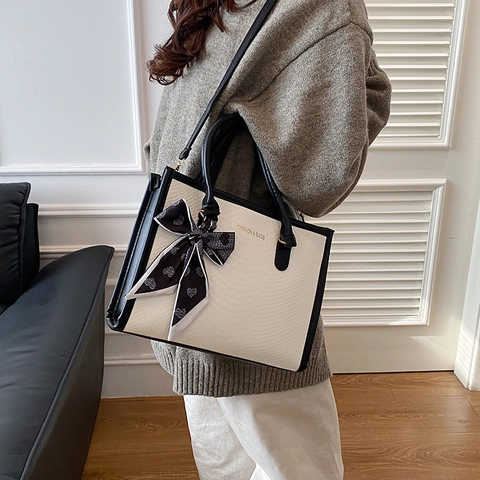 Borsa Tote in Pelle PU Donna Trama Serpente Borsa a Tracolla Con Fiocco in Raso Elegante Grande Capacità Borsa Pendolare