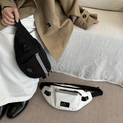 Minimalist Waterproof Nylon Waist Bag For Women Men Reflective Strip Sporty Chest Crossbody Bag Adjustable Strap Outdoor Pack