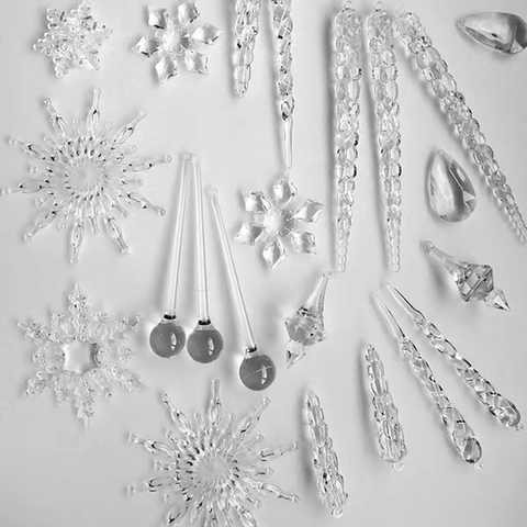 Clear Acrylic Christmas Tree Ornaments With Snowflake And Icicle Pendants Crystal Transparent Festive Home Party Decorative Hanging Gifts