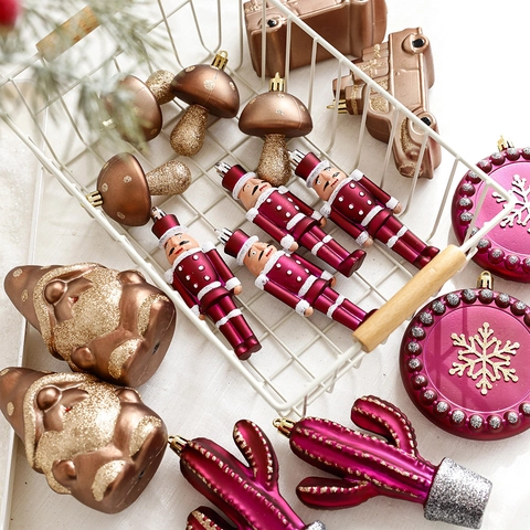 Decorazioni Natalizie da Appendere in Plastica Magenta Bronzo Soldato Schiaccianoci Gnomo Cactus Camion Ciondolo Fiocco di Neve
