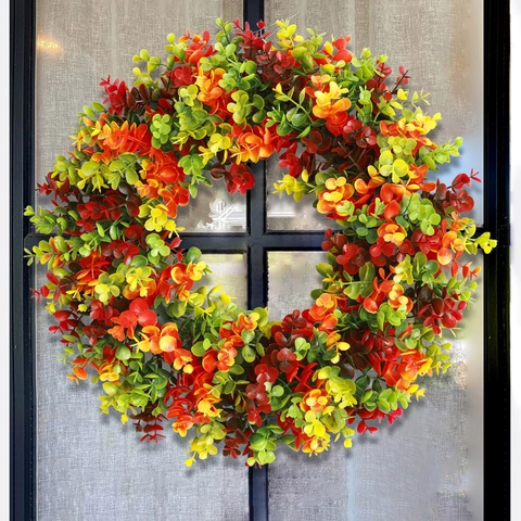 Künstlicher Eukalyptus Kranz Kunststoff Bunt Rund Für Haustür Haus Wand Deko Frühling Herbst Saisonale Accessoires