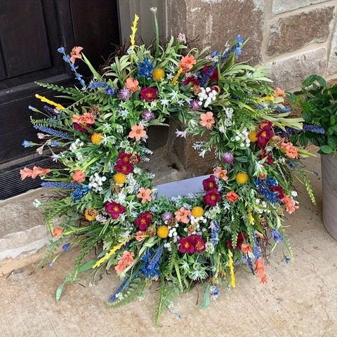 Ghirlanda Di Fiori Selvatici Artificiali Colorata Primavera Estate Decorazione Porta Casa Verde