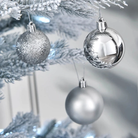 Set de Bolas de Navidad Galvanizadas Brillante Mate Purpurina Adornos Navideños Colgantes para Árbol Hogar Fiesta Festival