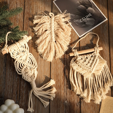 Applique Da Parete In Macramè Fatto A Mano Boho Corda Di Cotone Nappa Foglia Acchiappasogni Decorazione Casa