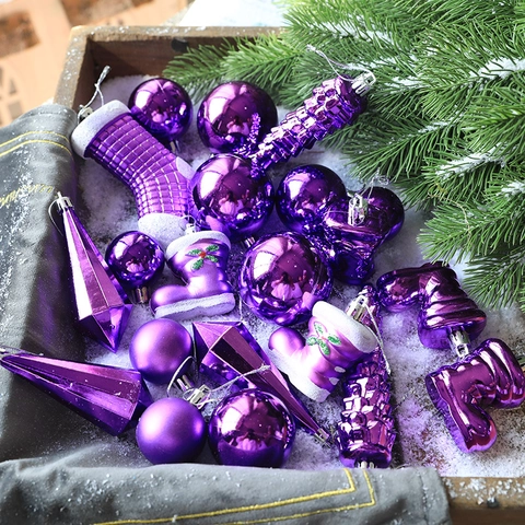 Ornamenti da Appendere per Albero di Natale in Plastica Forme Assortite Palle Stivali Calze Stelle Brillantini Galvanizzati