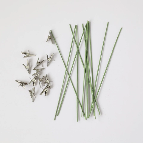 Metal Crocodile Alligator Clips And Green Support Stems For DIY Christmas Floral Decoration Craft Painting Tools