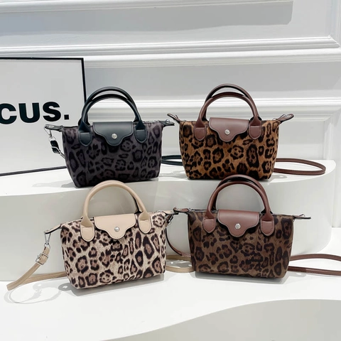 Sac à Épaule Rétro Imprimé Léopard en Tissu Femme Décontracté Sac Bandoulière Amovible Design de Niche Petit Sac