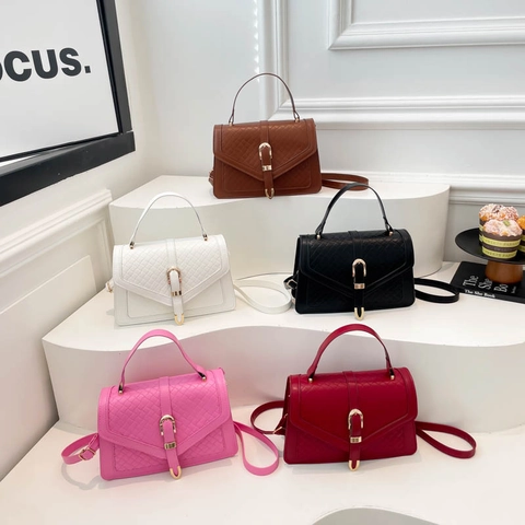 Women Fashion Woven Texture PU Leather Shoulder Bag Vintage Gold Metal Clasp Crossbody Handbag Casual Solid Color Small Square Bag