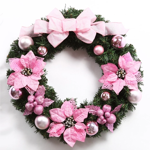 Kunstmatige Kerstkrans Met Grote Strik Kerstster Bloemen Ballen Voor Voordeur Venster Kerstmis Feest Wanddecoratie