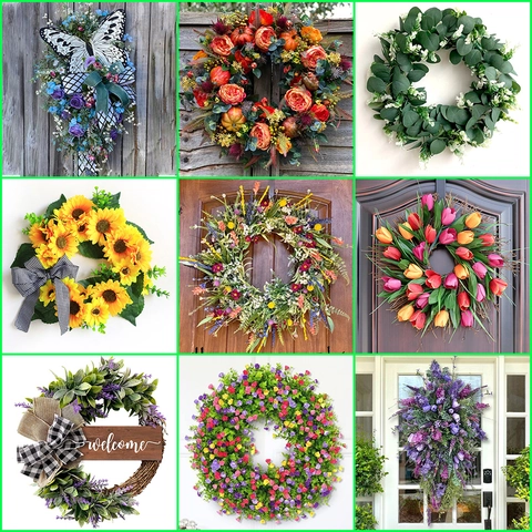 Guirlanda De Flores Artificiales Para Puerta Principal Guirnalda Floral De Granja Con Girasol Rosa Tulipán Mariposa Para Primavera Verano Otoño Decoración De Pared Del Hogar