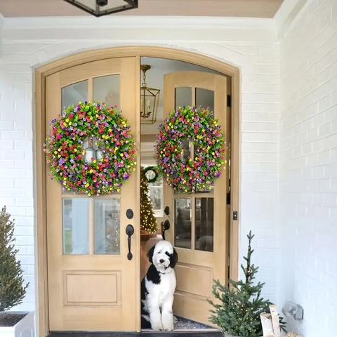 Colorful Artificial Eucalyptus Wreath For Front Door Farmhouse Spring Summer Floral Wreath For Wall Window Wedding Home Decor