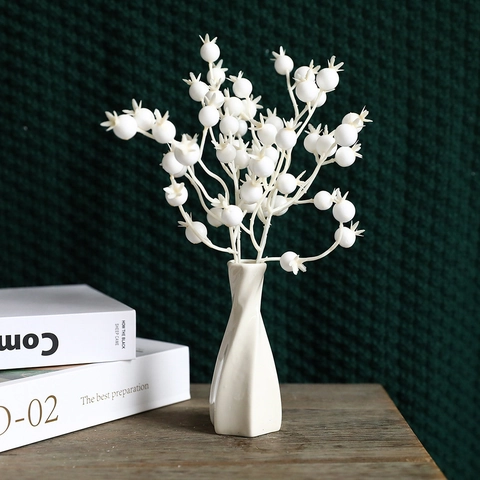Artificial White Berry Branch Stems For Christmas Tree Decoration Winter Festive Home Decor Arrangement Foam Berry Picking