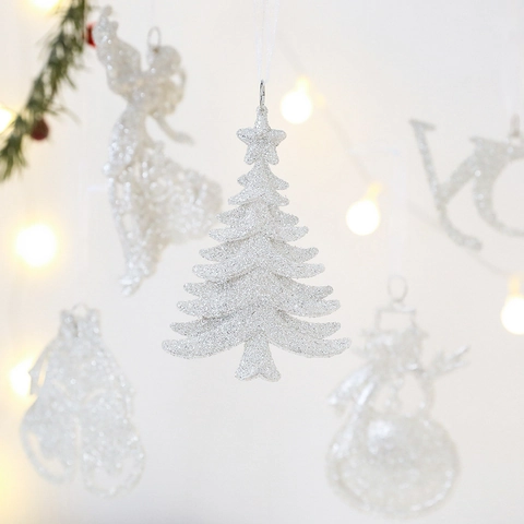 Ornamenti Appesi Per Albero Di Natale Con Glitter Bianco Plastica Angelo Pupazzo Di Neve Stella Decorazione Festa