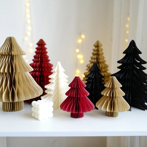 Albero di Natale in Carta a Nido d'Ape Minimalista Ornamento da Tavolo Pieghevole Magnetico per Festa di Natale Casa