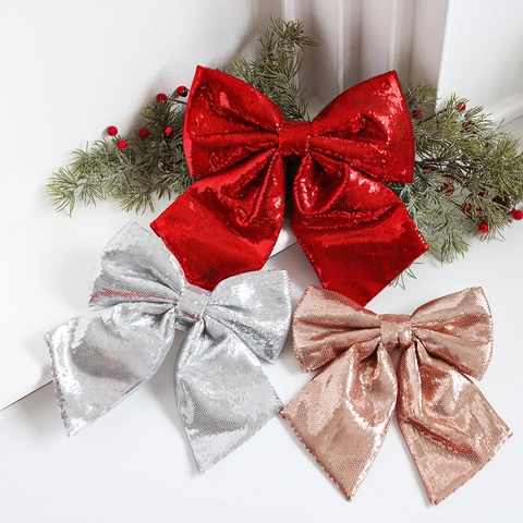 Große Pailletten Weihnachtsbaum Schleife Dekoration Glitzer Stoff Schleife Ornament Für Feiertag Party Hochzeit Weihnachten