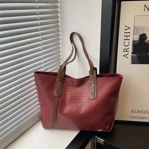 Damen Große Kapazität Gewebte Tote Bag Urban Minimalistisch PU Leder Schultertasche Casual Pendler Handtasche Für Arbeit Alltag