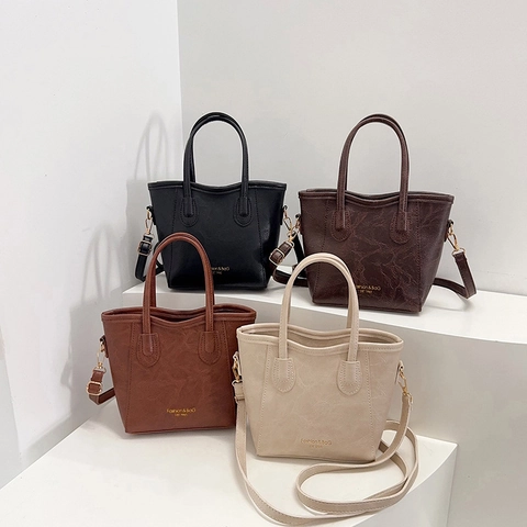 PU Leder Shopper Tasche Damen Litschistruktur Retro Handtasche Schultertasche Umhängetasche Verstellbarer Riemen Mode
