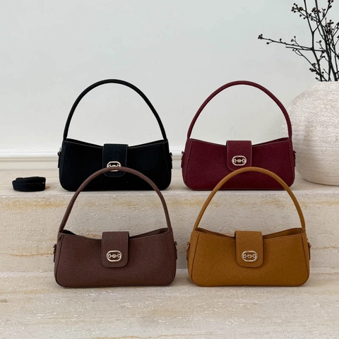 Bolso de Axila de Cuero PU para Mujer Minimalista Retro Color Sólido Bolso de Hombro con Hebilla de Metal Bolso de Mano de Moda para Viaje
