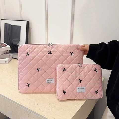 Καπιτονέ Νάιλον Θήκη Laptop Με Κέντημα Φιόγκο Αντικραδασμική Προστατευτική Θήκη Tablet Για Γυναίκες Κορίτσια Τσάντα Αποθήκευσης Notebook
