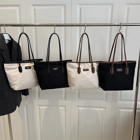 Borsa Tote da Donna in Nylon alla Moda Borsa a Tracolla di Grande Capacità Con Manici in Pelle a Contrasto Borsa Casual