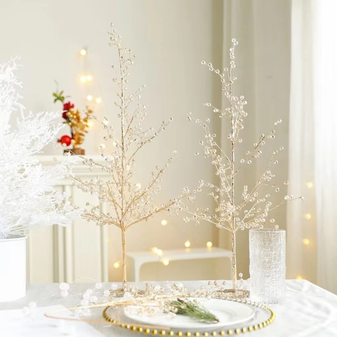 Goldener Glitzer Weihnachtsbaum Zweig Dekoration Mit Klaren Perlen Desktop Weihnachtsdeko Für Party Hochzeit Zuhause