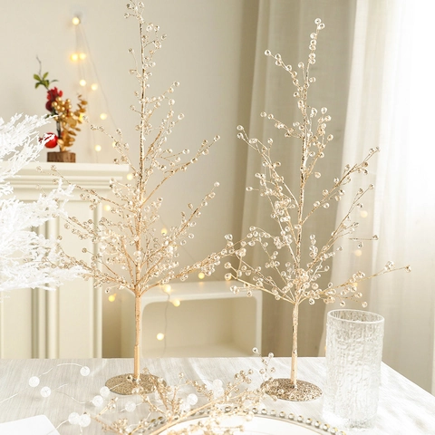 Goldener Glitzer Weihnachtsbaum Zweig Dekoration Mit Klaren Perlen Desktop Weihnachtsdeko Für Party Hochzeit Zuhause
