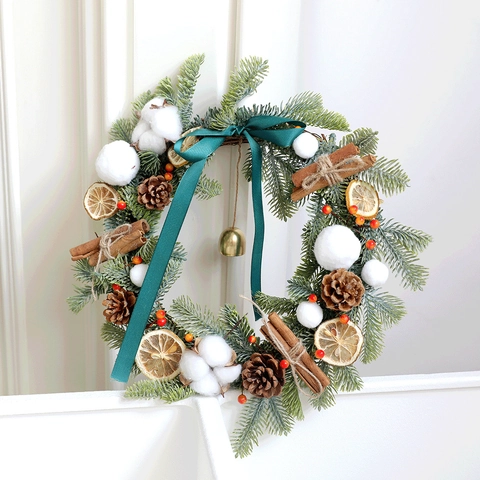 Artificial Christmas Wreath With Natural Pine Cones Metal Bells Antler Decoration For Front Door Home Wall Xmas Holiday Decor