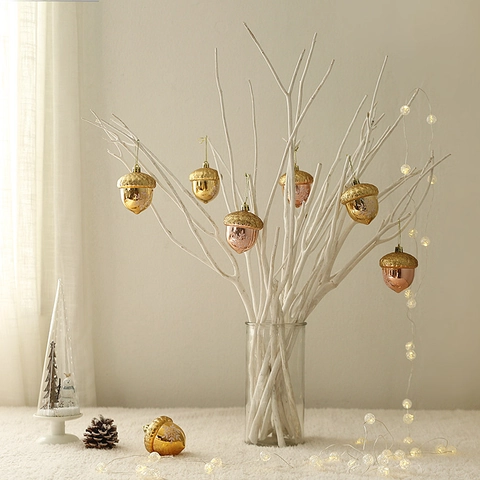 Adornos Navideños De Bellota De Plástico Con Brillo Y Estampado De Copos De Nieve Para Decoración De Fiestas Y Hogar