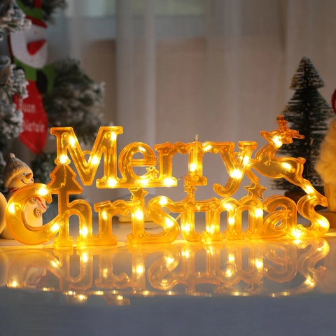Lámpara Colgante De Letras LED Merry Christmas Plástico Reno Decoración Festiva Ventana Pared Luz Blanco Cálido