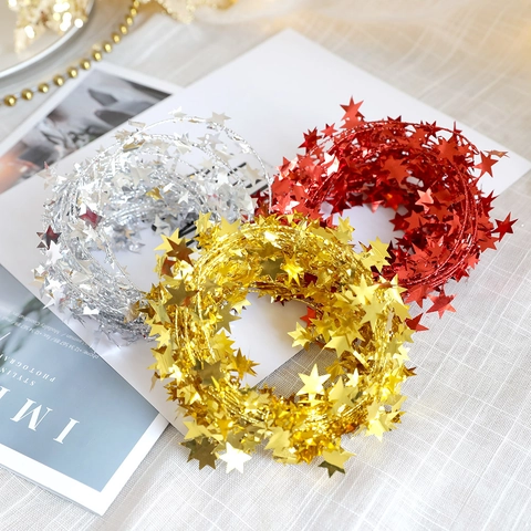 Guirlande en Fil de Fer Étoilé de Noël Ruban Étoilé Métallique Pour Décoration de Fête Mariage Artisanat Sapin de Noël