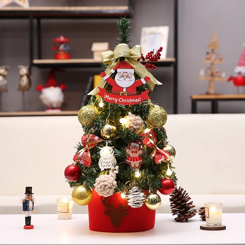 Mini Árbol De Navidad Artificial Decoración De Escritorio Con Luces LED Adornos Lazos Y Bolas Para Hogar Y Oficina