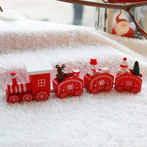 Hölzerne Weihnachtszug Dekoration Miniatur Vier Abschnitte Mit Bär Schneemann Für Haus Desktop Urlaub Party Ornamente Geschenk
