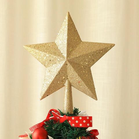 Glitter Christmas Tree Topper Star Plastic Five-Pointed Star Ornament For Christmas Tree Decoration Gold Silver Pink Purple White Red Blue Festive Holiday Party Tree Decor