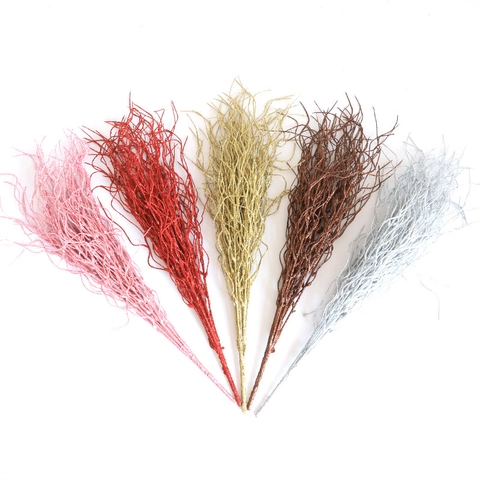 Christmas Glitter Artificial Dragon Grass Decorative Branches Plastic Curly Stems For Home Mall Wedding Party Xmas Decor