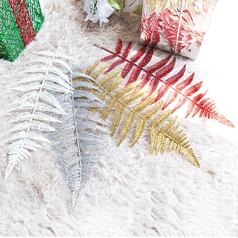 Artificial Christmas Fern Leaves Simulation Glitter Plants For Christmas Tree Decoration Home Wedding Party Festive Decor