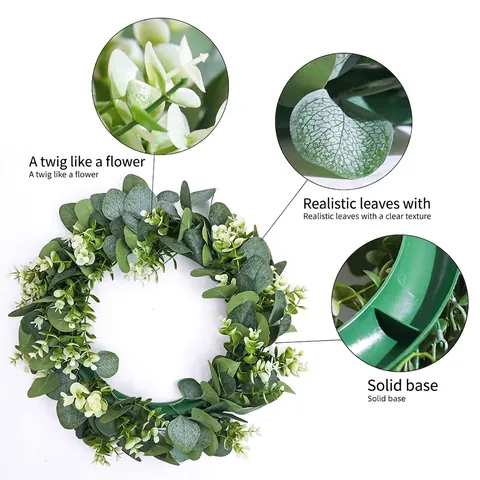 Artificial Eucalyptus Wreath Satin Plastic Green Leaves White Flowers Home Front Door Wall Decor Nordic Style Festive